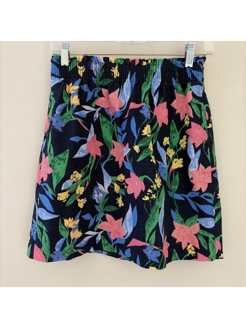 J Crew Womens Linen Blend Mini Skirt Size 4 Colorful Floral Print Paperbag Waist